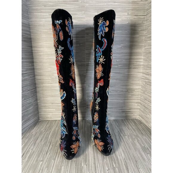 Jeffery Campbell Womens Pointed Toe Boots Multicolor Velvet Knee High Zip 5 M - Picture 3 of 8